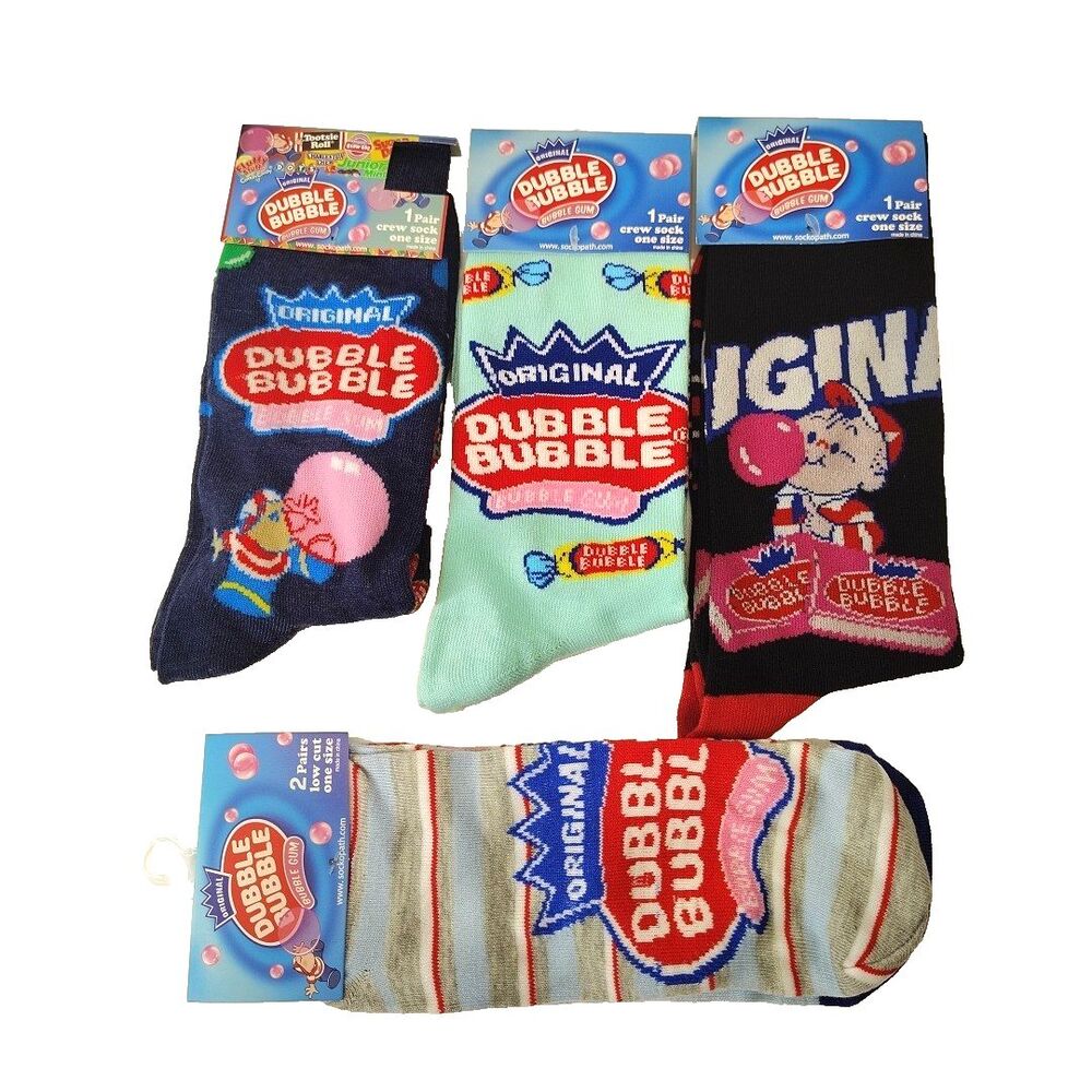 Dubble Bubble Gum 5 Pair (3 Crew/2 Ankle) Novelty Men Adult Size 6-12 Socks NWT